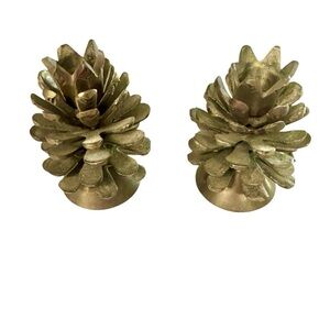 Brass Pinecone Taper Candle Holders Set of 2 Fall & Winter Heavy Vintage